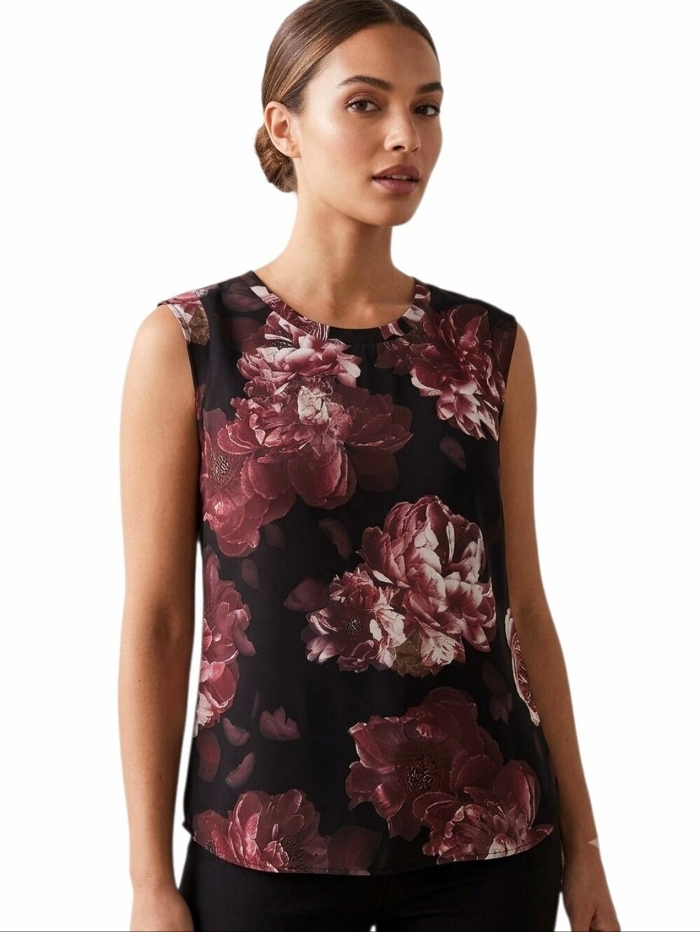RW &Co 3D Floral Print Sleeveless V-Neck Top size S